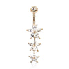 Rose Gold PVD Surgical Steel 3 White CZ Flower Dangle Belly Ring