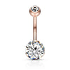 Rose Gold PVD Surgical Steel Classic White 8mm CZ Gem Belly Ring - Pierced Universe