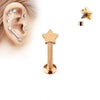 Rose Gold PVD surgical steel flat back internally threaded Star labret monroe tragus cartilage ring - Pierced Universe