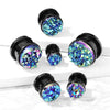 Screw On Blue Druzy Stone Black Ear Gauges Plugs - Pierced Universe