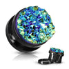 Screw On Blue Druzy Stone Black Ear Gauges Plugs - Pierced Universe