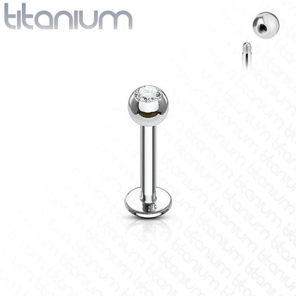 Solid Implant Grade Titanium Flat Back Single CZ Gem Labret Stud - Pierced Universe