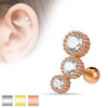 Surgical Steel 3 Consecutive CZ Gem Ball Back Ear Cartilage Helix Stud Barbell - Pierced Universe