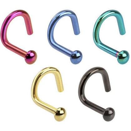 Surgical Steel Ball Dome Top Corkcrew Nose Pin Screw Studs - Pierced Universe