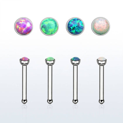 Surgical Steel Ball End Nose Ring Bone with 1.5mm Opal Round Gem - Pierced Universe