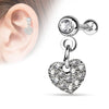 Surgical Steel Barbell with Dangling Heart Ear Cartilage Helix Stud Ring - Pierced Universe