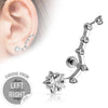 Surgical Steel Barbell with Prong Set Star and Trailing CZ Tail Ear Lobe Cartilage Stud - Pierced Universe