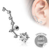 Surgical Steel Barbell with Prong Set Star and Trailing CZ Tail Ear Lobe Cartilage Stud - Pierced Universe