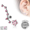 Surgical Steel Barbell with Prong Set Star and Trailing CZ Tail Ear Lobe Cartilage Stud - Pierced Universe