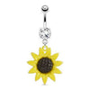 Surgical Steel Belly Button Navel Ring Bar with Dangling Sunflower