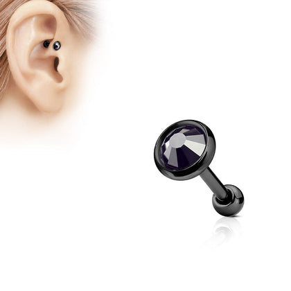 Surgical Steel Black IP Black Gem Disk Ear Cartilage Barbell - Pierced Universe