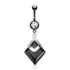 Surgical Steel Black Onyx Agate Semi Precious Organic Stone Belly Button Navel Ring Dangle - Pierced Universe