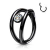 Surgical Steel Black PVD Double Hoop Look White CZ Hinged Hoop Ring Clicker - Pierced Universe