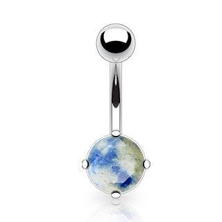 Surgical Steel Blue Lapis Stone Prong Set Belly Button Ring