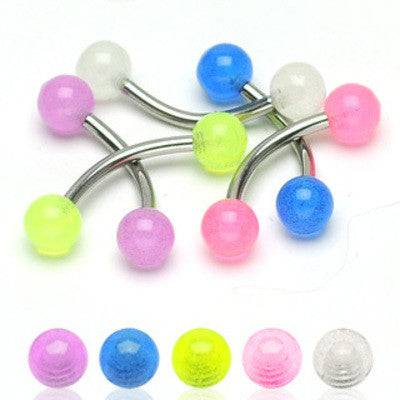 Surgical Steel Curved Eyebrow Ring Barbell with Glow in the Dark Acrylic Cartilage Ends - Pierced Universe