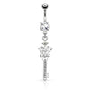 Surgical Steel CZ Crown and Key Dangling Belly Button Navel Ring