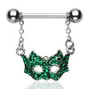 Surgical Steel Dangle Masquerade Green Drama Mask Nipple Ring Shield Barbell