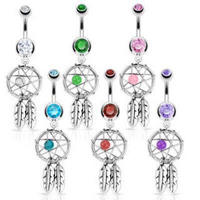 Surgical Steel Dream Catcher with Star Bead and Star Design Belly Button Navel Ring Dangle