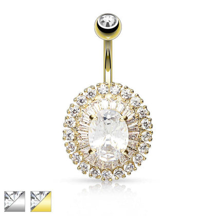 Surgical Steel Elegant Prong Set CZ Belly Button Ring - Pierced Universe