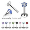 Surgical Steel Flat Back Star Prong Gem Internally Threaded Labret Monroe Cartilage Stud - Pierced Universe