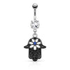 Surgical Steel Floral Hamsa Hand of Fatima CZ Dangling Belly Button Navel Ring - Pierced Universe