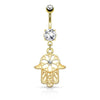 Surgical Steel Floral Hamsa Hand of Fatima CZ Dangling Belly Button Navel Ring - Pierced Universe