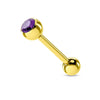 Surgical Steel Gold IP CZ Gem Straight Barbell Tongue Ring - Pierced Universe