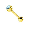 Surgical Steel Gold IP CZ Gem Straight Barbell Tongue Ring - Pierced Universe