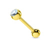 Surgical Steel Gold IP CZ Gem Straight Barbell Tongue Ring - Pierced Universe