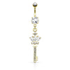 Surgical Steel Gold Plated CZ Crown and Key Dangling Belly Button Navel Ring