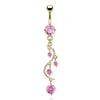 Surgical Steel Gold Plated Vine CZ Dangling Belly Ring - Pierced Universe