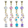 Surgical Steel Gold Plated Vine CZ Dangling Belly Ring - Pierced Universe