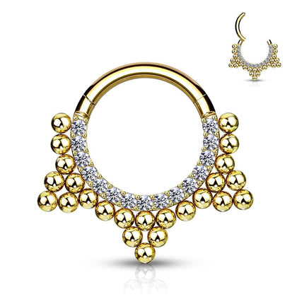 Surgical Steel Gold PVD Beaded Tribal Hinged Septum Ring Hoop Clicker - Pierced Universe