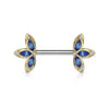 Surgical Steel Gold PVD Petal Nipple Ring Barbell with Blue CZ - Pierced Universe