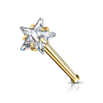 Surgical Steel Gold PVD White CZ Star Ball End Nose Ring Stud - Pierced Universe