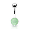 Surgical Steel Green Jade Stone Prong Set Belly Button Ring - Pierced Universe