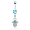 Surgical Steel Hamsa Hand Paved CZ Belly Button Dangle Navel Ring - Pierced Universe