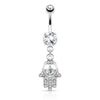 Surgical Steel Hamsa Hand Paved CZ Belly Button Dangle Navel Ring - Pierced Universe