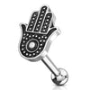 Surgical Steel Hand Of Fatima Hamsa Ball Back Cartilage Barbell