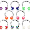 Surgical Steel Horseshoe Barbell with Aurora Borealis Acrylic Balls - Pierced Universe