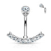 Surgical Steel Internally Threaded Belly Ring with White CZ Curved Bottom - Pierced Universe