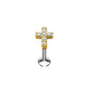 Surgical Steel Internally Threaded Religious Cross CZ Labret - Pierced Universe