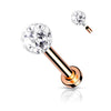 Surgical Steel Internally Threaded Rose Gold PVD White CZ Epoxy Coated Shamballa Labret