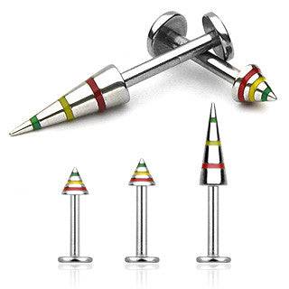 Surgical Steel Jamaican Rasta Stripe Spike Labret Flat Back Monroe Stud