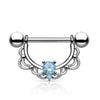 Surgical Steel Nipple Ring Barbell with Filigree Lace Shield with CZ - Pierced Universe