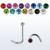 Surgical Steel Nose Corkscrew Ring with 2mm Half Ball CZ Gem Stud - Pierced Universe