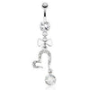 Surgical Steel Open Ended Heart with Bow Tie Clear CZ Gem Dangling Belly Ring