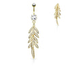 Surgical Steel Pave Leaf Dangling Belly Button Ring - Pierced Universe