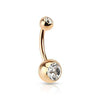 Surgical Steel Rose Gold Plated Double Gem Non Dangle Belly Ring - Pierced Universe