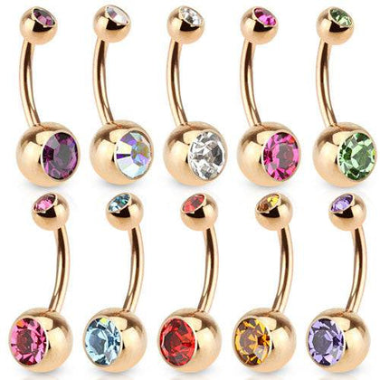 Surgical Steel Rose Gold Plated Double Gem Non Dangle Belly Ring - Pierced Universe